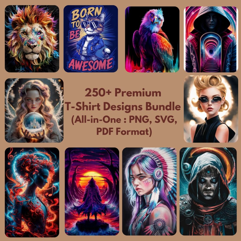 250+ Premium T-Shirt Designs Bundle | High-Quality SVG, PNG, and PDF Files | Colorful Tshirt Designs | Tshirt Designs For Men, Woman & Kids.